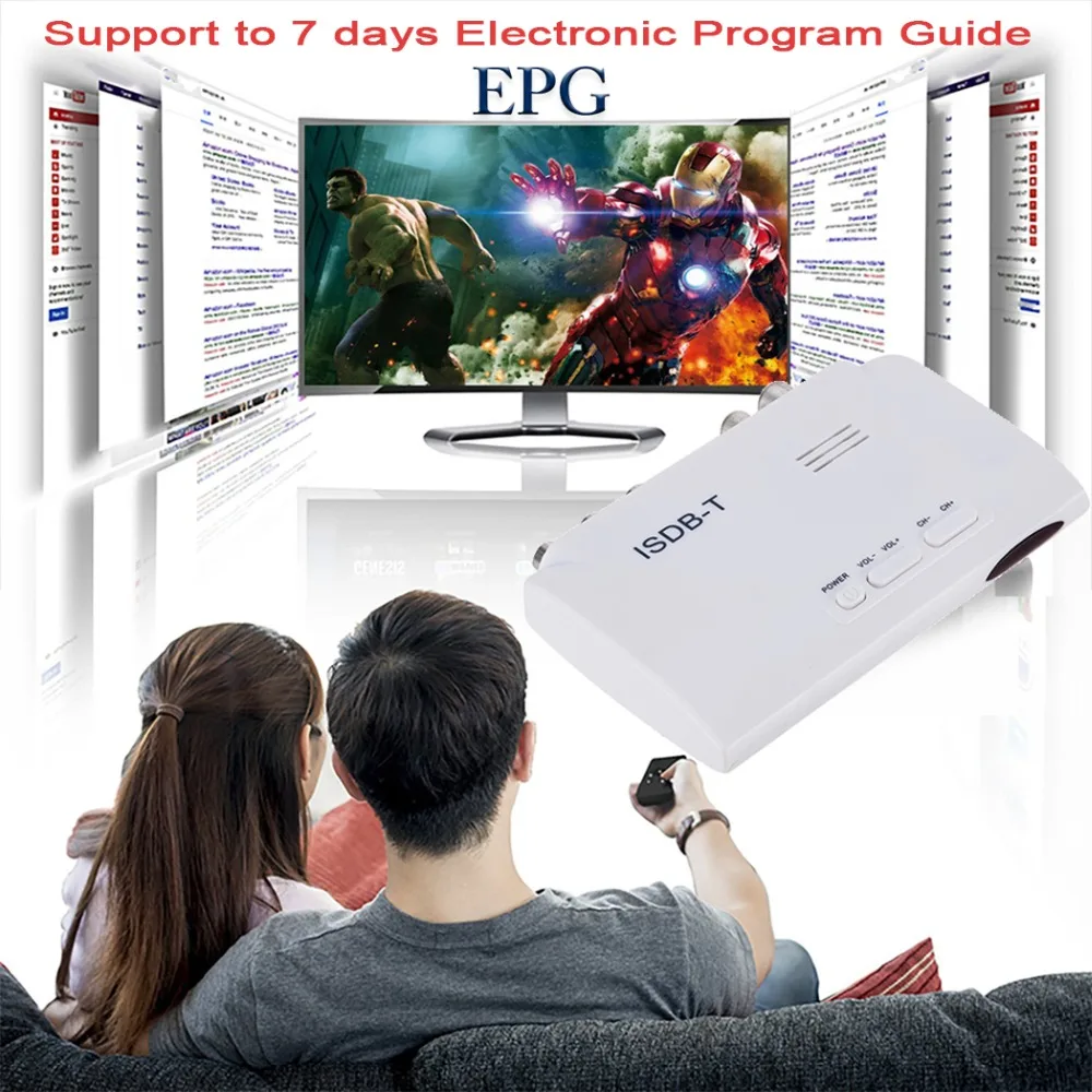 FTA ISDB-T TV Tuner Receiver Digital Terrestrial Set Top Box Full HD 1080P USB Recorder EPG HDMI Out VHF UHF Brazil Peru Antenna