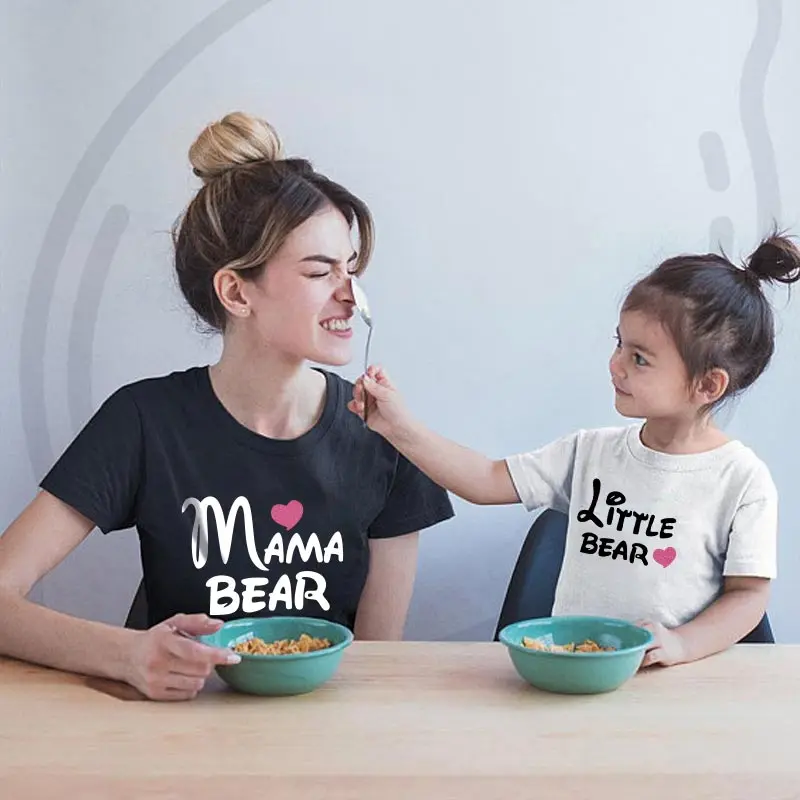 

Bear mama and little me family matching clothes mother daughter tshirt mom baby outfits big sister mum girl fashion cute outfits