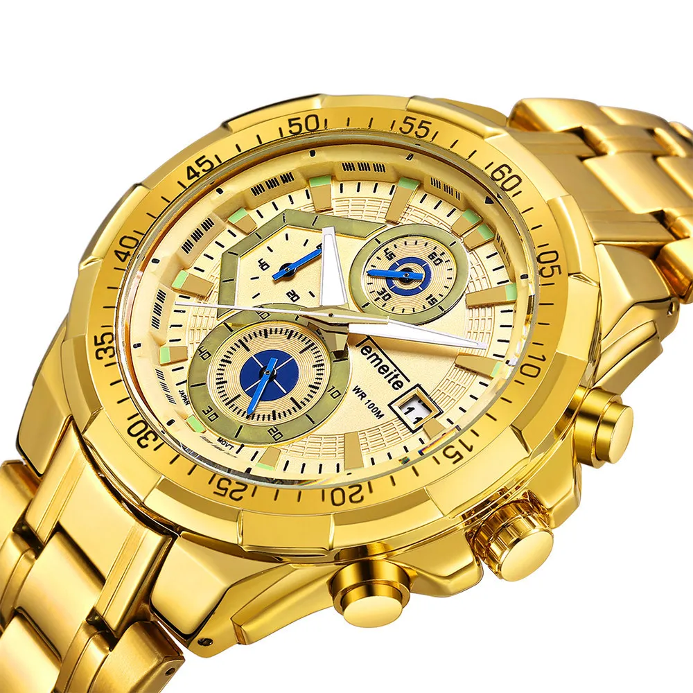 Часы TEMEITE мужские наручные в стиле милитари роскошные золотистые с ремешком из