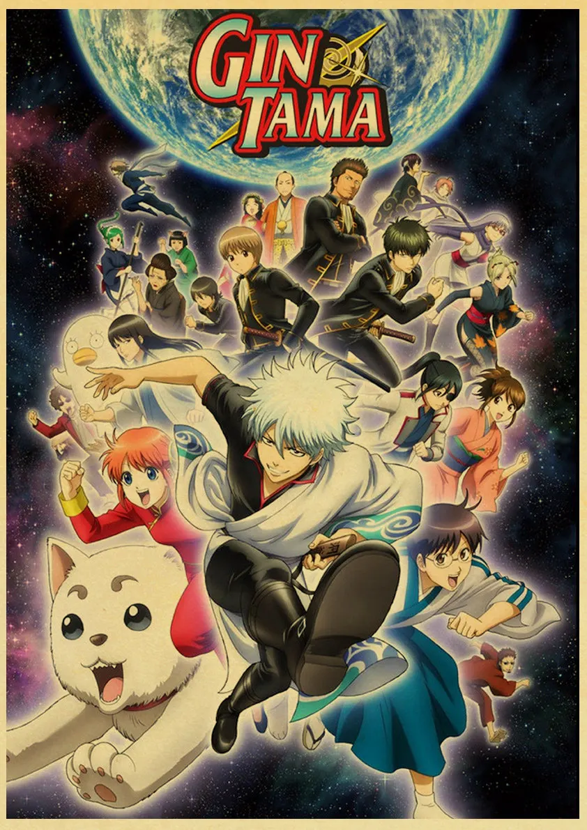 Мультяшный постер Gintama ретро из крафт-бумаги офис бар кафе домашний