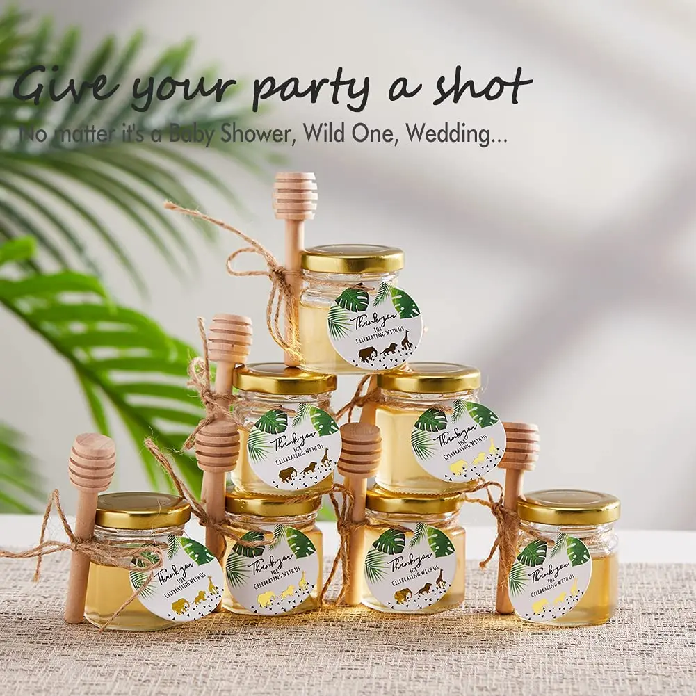 Glass Honey Jar with Gold Lid Wood Dipper Thank-You Tag. Gifts for Baby Shower Birthday Wedding and Holidays | Дом и сад