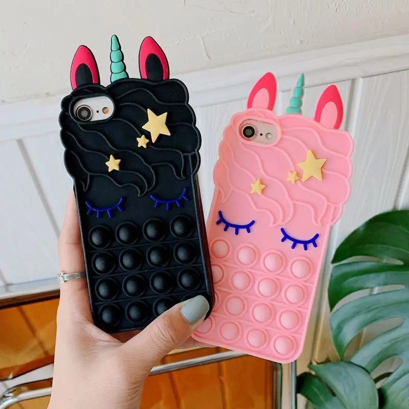 

Relive Stress-Pop Fidget Toys Push It Bubble Silicone Phone-Case-For-Iphone 6 6s 7 8 Plus X XR XS 11 12 Pro Max Cute Pink Cover