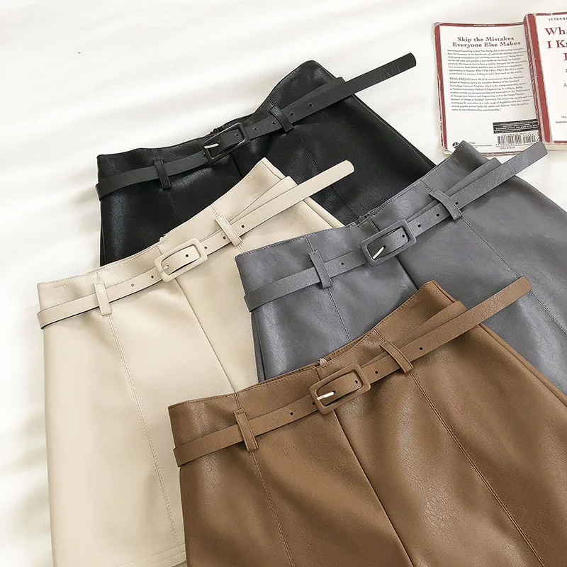 

Casual PU Leather Shorts For Women High Waist Sashes Wide leg Shorts 2020 Autumn Winter Loose Elastic Waist Leather Shorts
