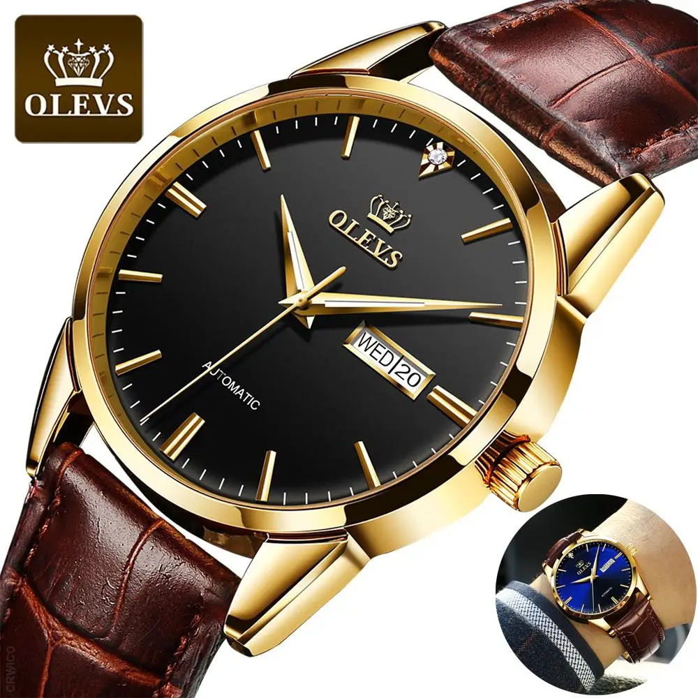 OLEVS New Automatic Watches Men's Mechanical Watches Classic Leather Watch Men Luxury Men Date Business Waterproof Clock Man