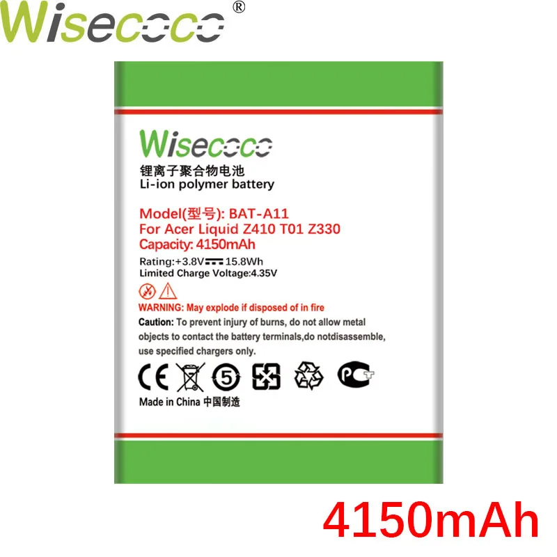 Wisecoco BAT A11 4150 мА/ч Батарея для Acer жидкости Z410 T01 Z330 запасная часть телефона +