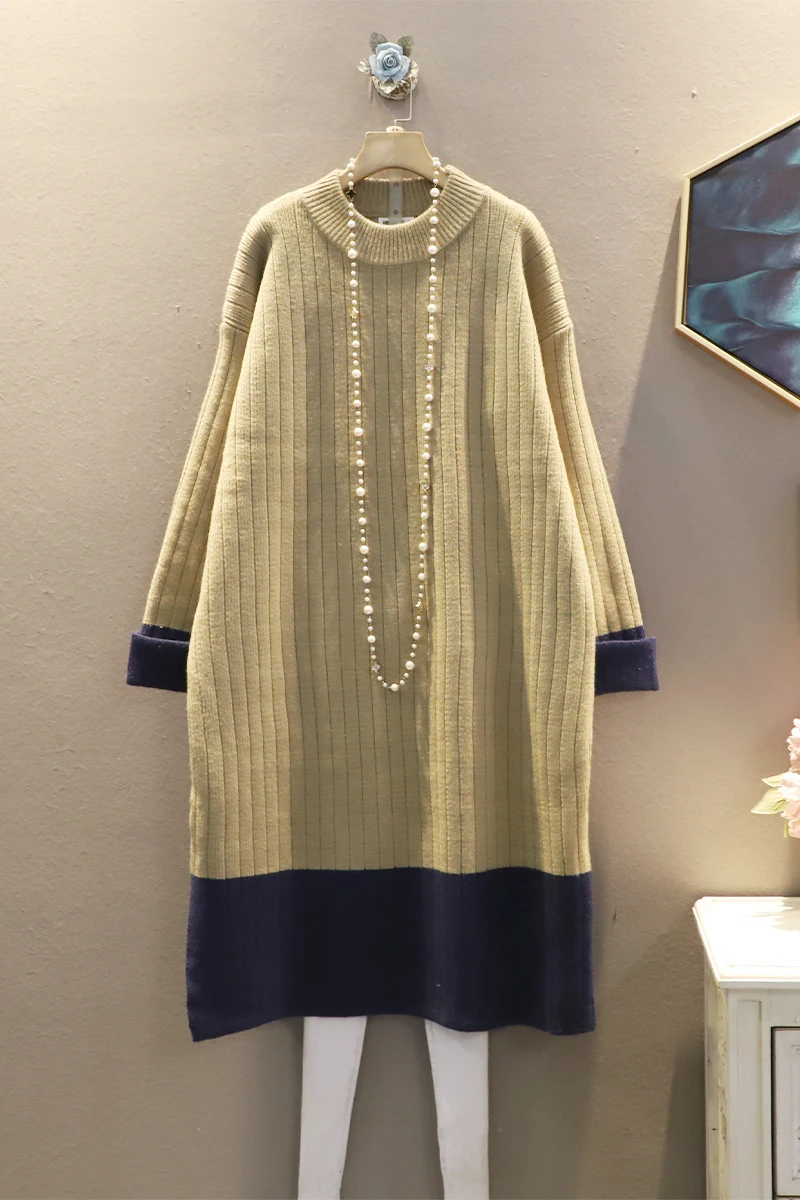 

QING MO Black Blue Khaki Coffee Women Knitted Sweater 2020 Women Patchwork Color Sweater Female Fashionable Dress ZQY6067