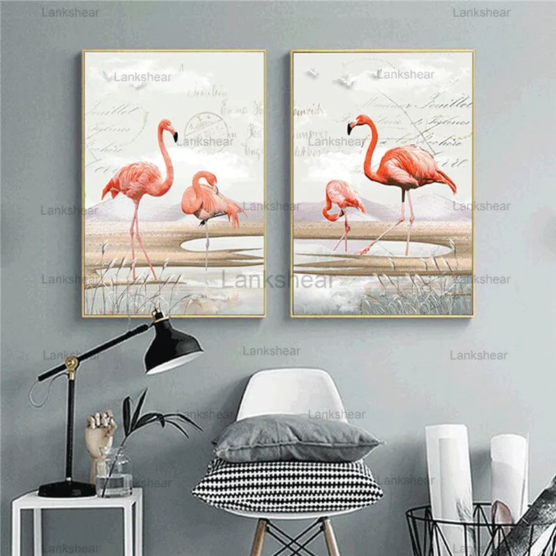 Картина на холсте в скандинавском стиле принты фламинго современные настенные