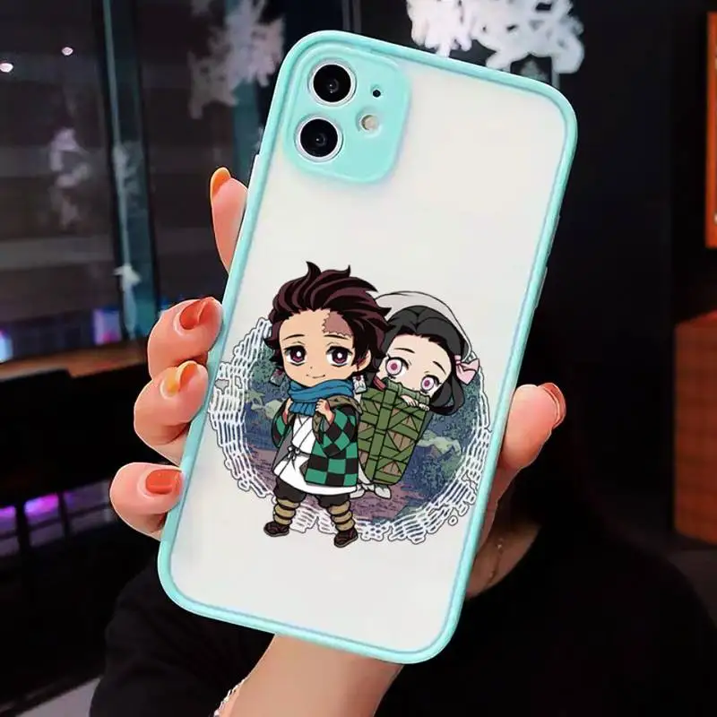 

Kimetsu No Yaiba Demon Slayer Anime Phone Case For iPhone 12 11 Mini Pro XR XS Max 7 8 Plus X Matte transparent blue Back Cover