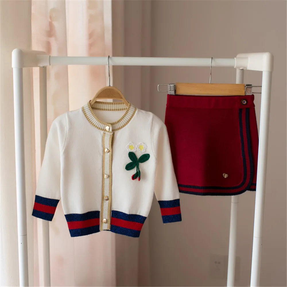 Осенне зимний детский комплект Рождественский вязаный свитер юбка костюм для