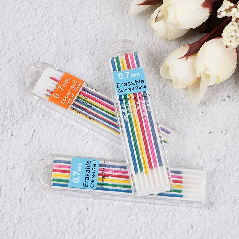 

3 Boxes 0.7mm Colored Mechanical Pencil Refill Lead Erasable Student Stationary Supplies Writing Drawing Office School Supply