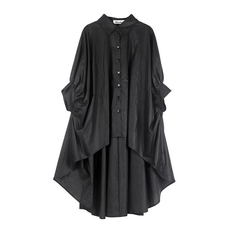 

Asymmetric White Women Shirt Summer Turn-down Collar Batwing Sleeve Loose Blouses Casual Top Female Plus Size Women's Clothing