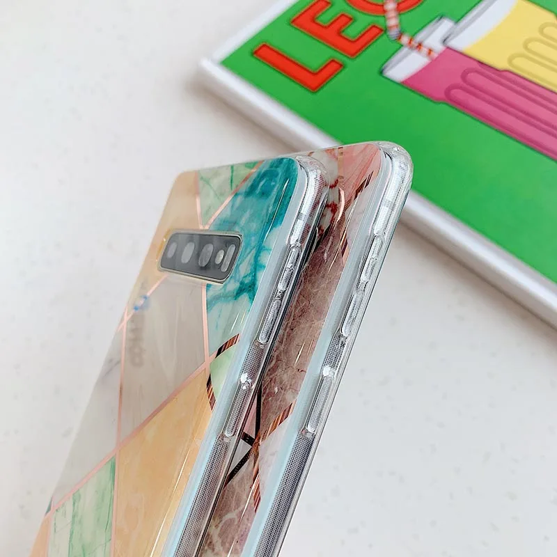 Мягкий ТПУ чехол с мраморным покрытием для Samsung Galaxy S10 блестящий Note 10 S9 S8 Plus s10e A40 A50