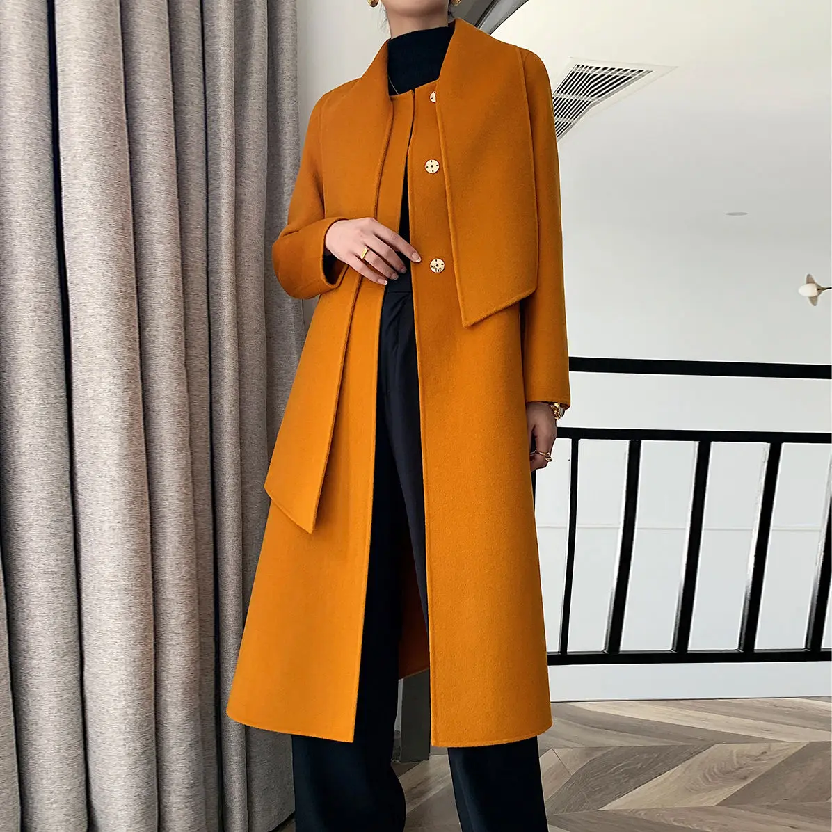 

Designer Double-sided Woolen Coat Women's Mid-length Coats And Jackets Winter Overcoat Luxury Clothing Yellow Woolen Coat