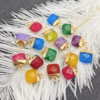 2pcs natural stone crystal agate pendant necklace bracelet square yellow mixed color facet craft jewelry making fashion charm
