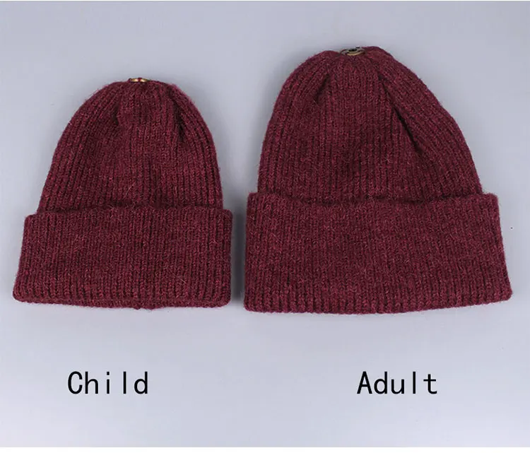 Parent-child Wool Knitted Scarf Hat Set With Real Fox Fur Pompons Women Girls Winter Warm Thick Crochet Hat Scarf 2 Pieces Sets