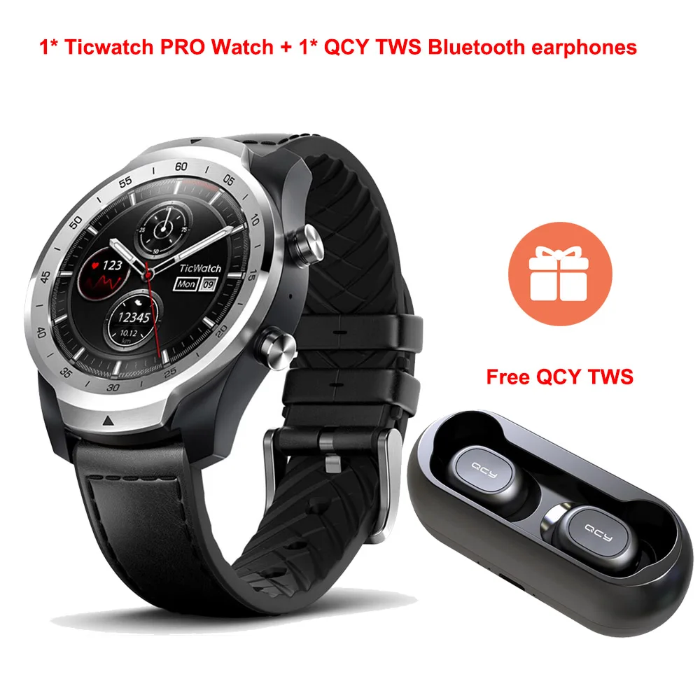 [Free QCY TWS] Ticwatch PRO Android носить NFC Google Pay gps Смарт часы IP68 Водонепроницаемый AMOLED дисплей smartwatchs для мужчин - Цвет: Silver