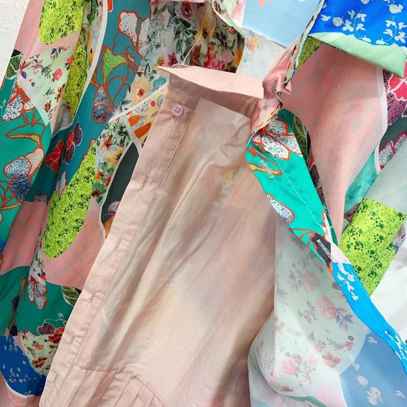 

TWOTWINSTYLE Print Hit Color Dress For Women Lapel Long Sleeve High Waist Hit Color Loose Midi Dresses Female 2021 Fashion Style
