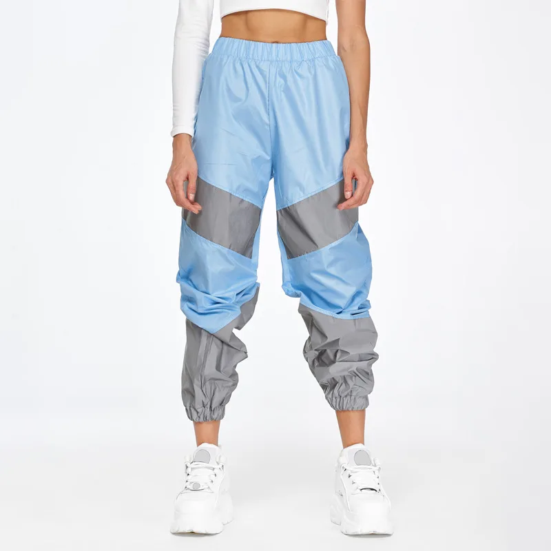Светоотражающие спортивные брюки осень зима женские Jogger с высокой талией, из лоскутов спортивные брюки уличная праздничная одежда брюки