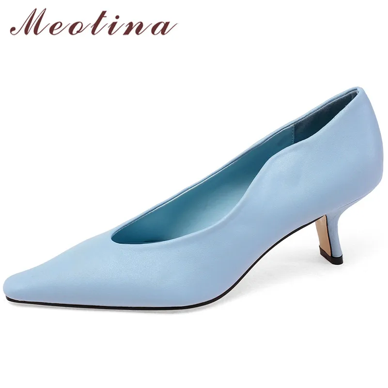 

Meotina Genuine Leather Women Shoes High Heels Fashion Pointed Toe Pumps Shallow Stiletto Heel Ladies Footwear Spring Beige 40