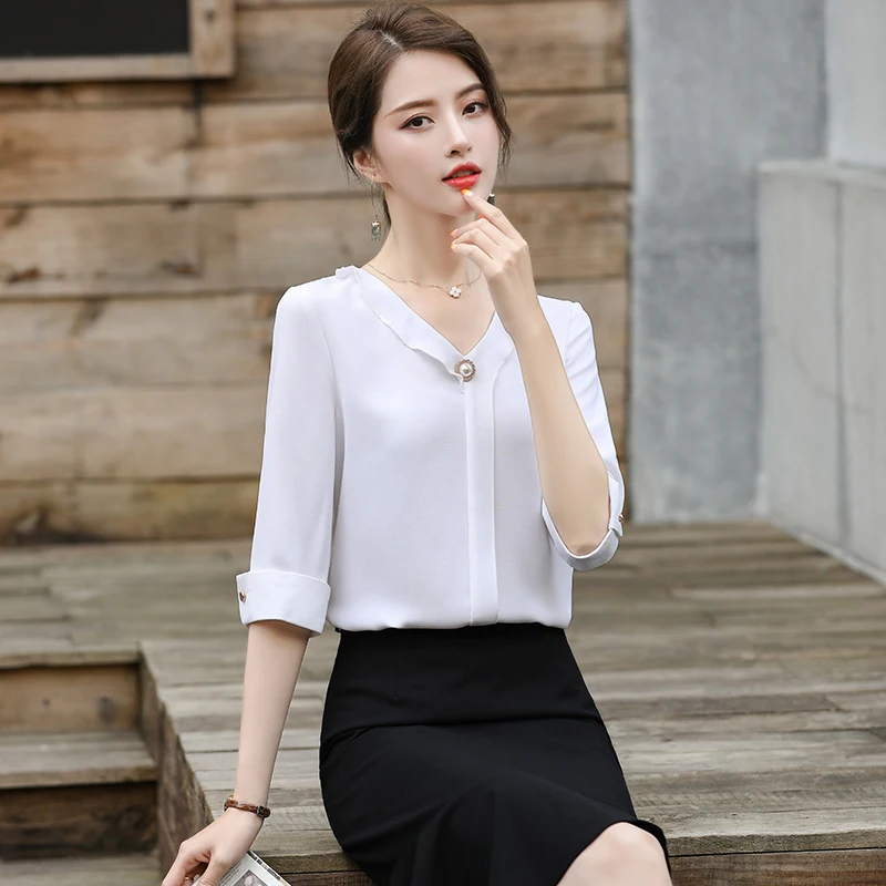 Блузка Женская Офисная с коротким рукавом рубашка и топ офисный комплект из 2