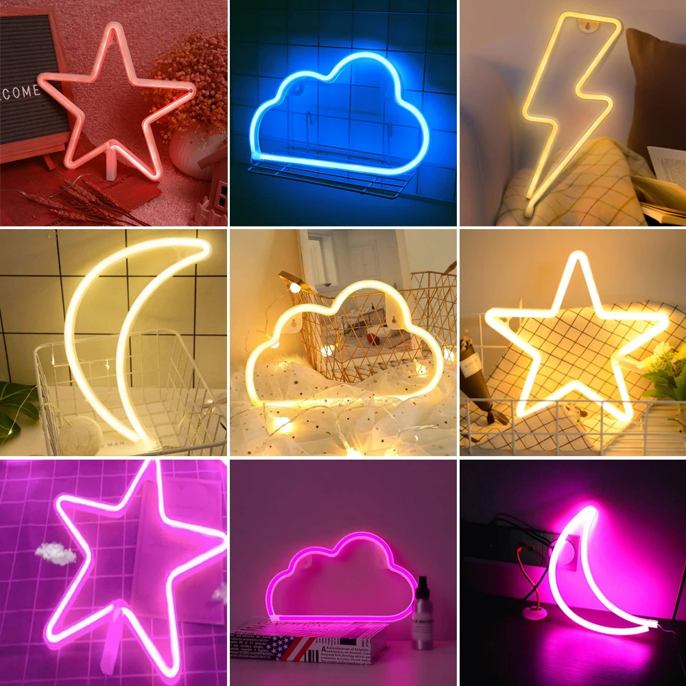 

2021 LED Star Neon Lights Clound Moon Neon Sign Night Light Xmas Party Wedding Wall Decoration Night Light Home Gift Dropship