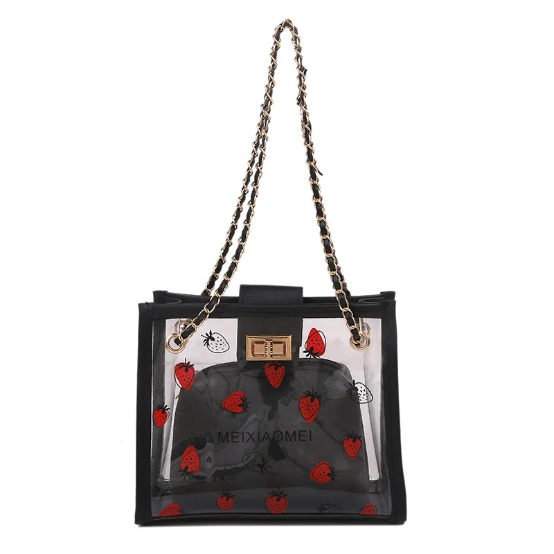 

Новая прозрачная сумка-желе для женщин, корейская модная Наплечная Сумочка с клубничным принтом, композитный саквояж на плечо для подмышек