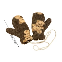 winter plush bear gloves fluffy cartoon animal gloves with string full finger mittens winter lined mittens for outdoor