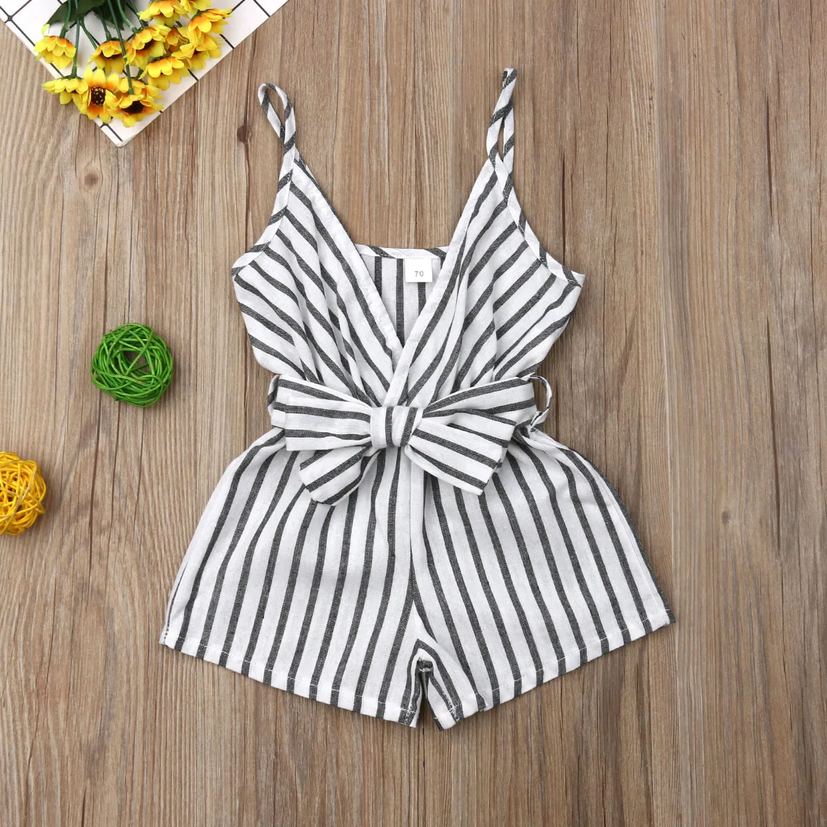 

Pudcoco Newborn Baby Girl Sleeveless Striped Bowknot Strap Romper Summer One Piece Playsuit Jumpsuit Outfit 0-24M