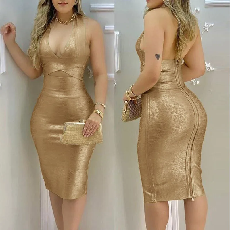 

Соблазнительное платье с глубоким V-образным вырезом и запахом на бедрах, однотонное соблазнительное Клубное женское платье без рукавов, но...