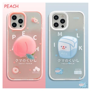 kawaii japanese cute cartoon peach phone case for iphone 12 pro 11 pro max x xs max xr 7 8 plus cases 3d bracket soft tpu cover free global shipping