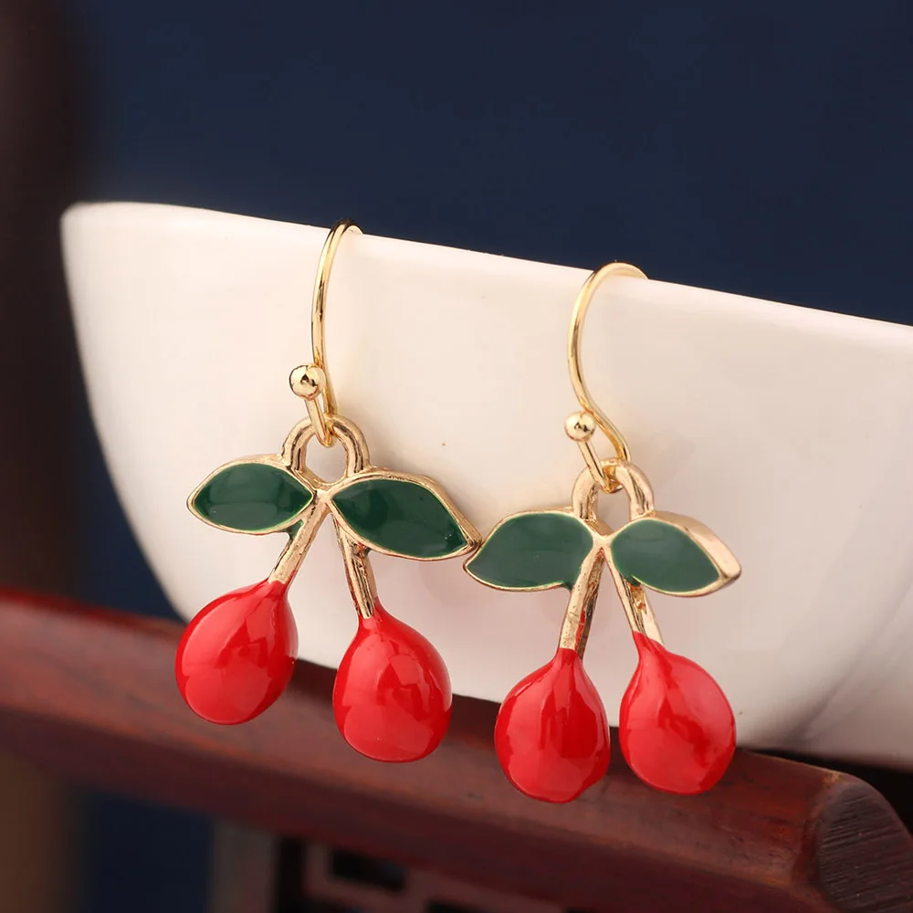Модные серьги вишневого зеленого листа винтажные красные Эмалевые Висячие для