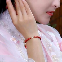4mm natural red cinnabar white pearl beads bracelet calming wristband souvenir all saints day spread pray healing practice