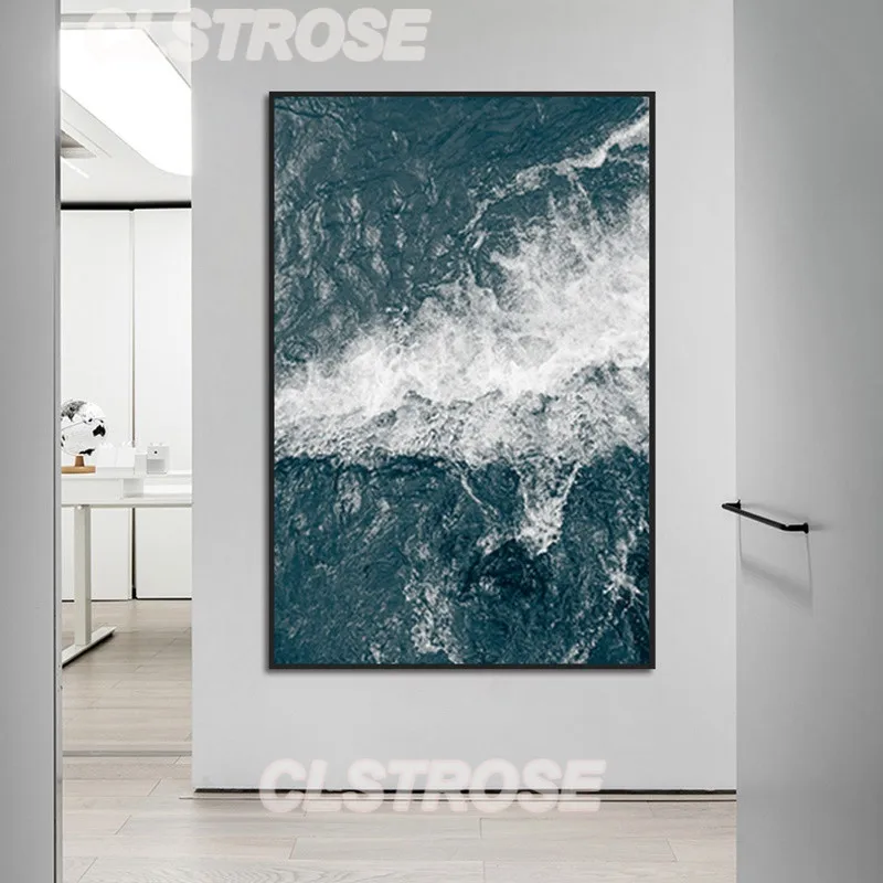 

Ocean Scenery Living Room Wall Art Poster Cyan Ocean Canvas Painting Home Decoration for Bedroom and Living Room Frameless Style
