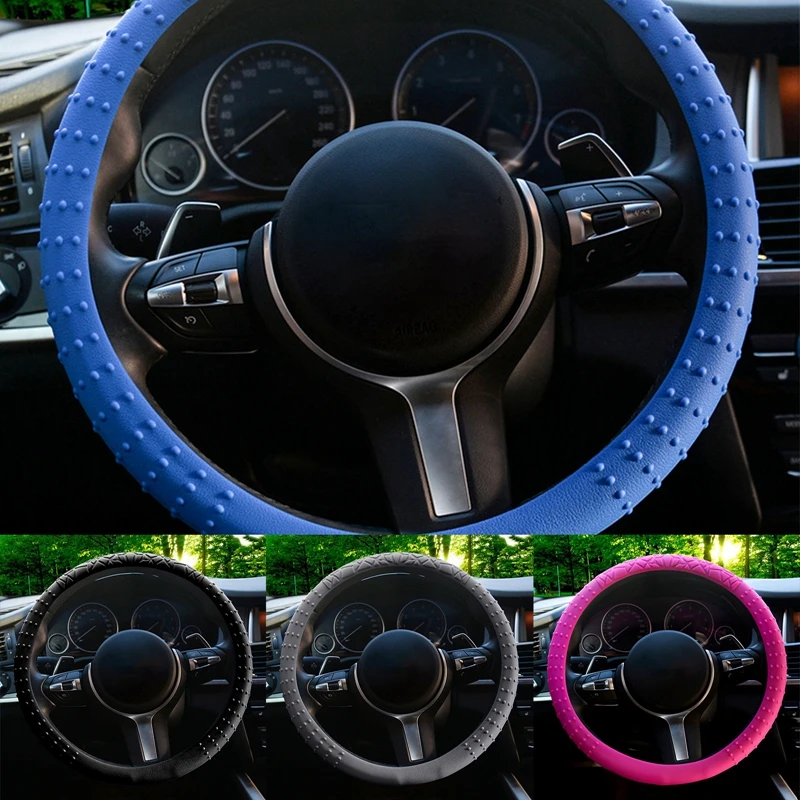 

Silicone Car Steering Wheel Cover Solid Color Non-slip and Durable Auto Steering-wheel Protector Case Car-styling Interior Decor