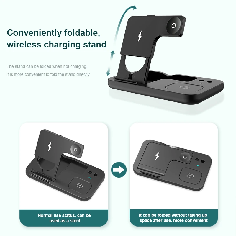 kuulaa 15w qi wireless charger stand for iphone 13 for apple watch 4 in 1 foldable charging dock station for airpods pro iwatch free global shipping