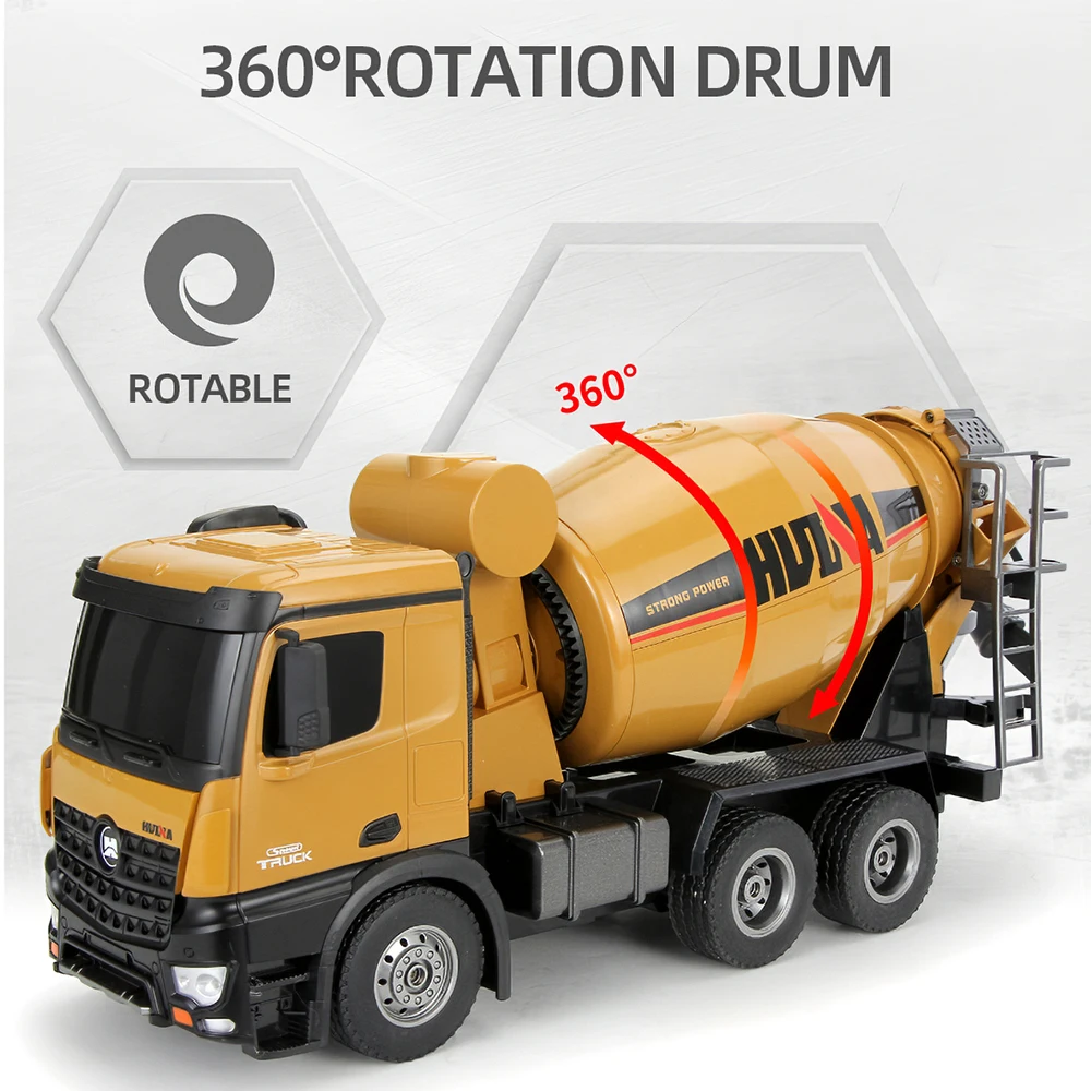 

New HUINA 1574 1:14 Alloy Remote Control Truck Concrete Mixer Engineering Truck Light Construction Vehicle Toys for Kids