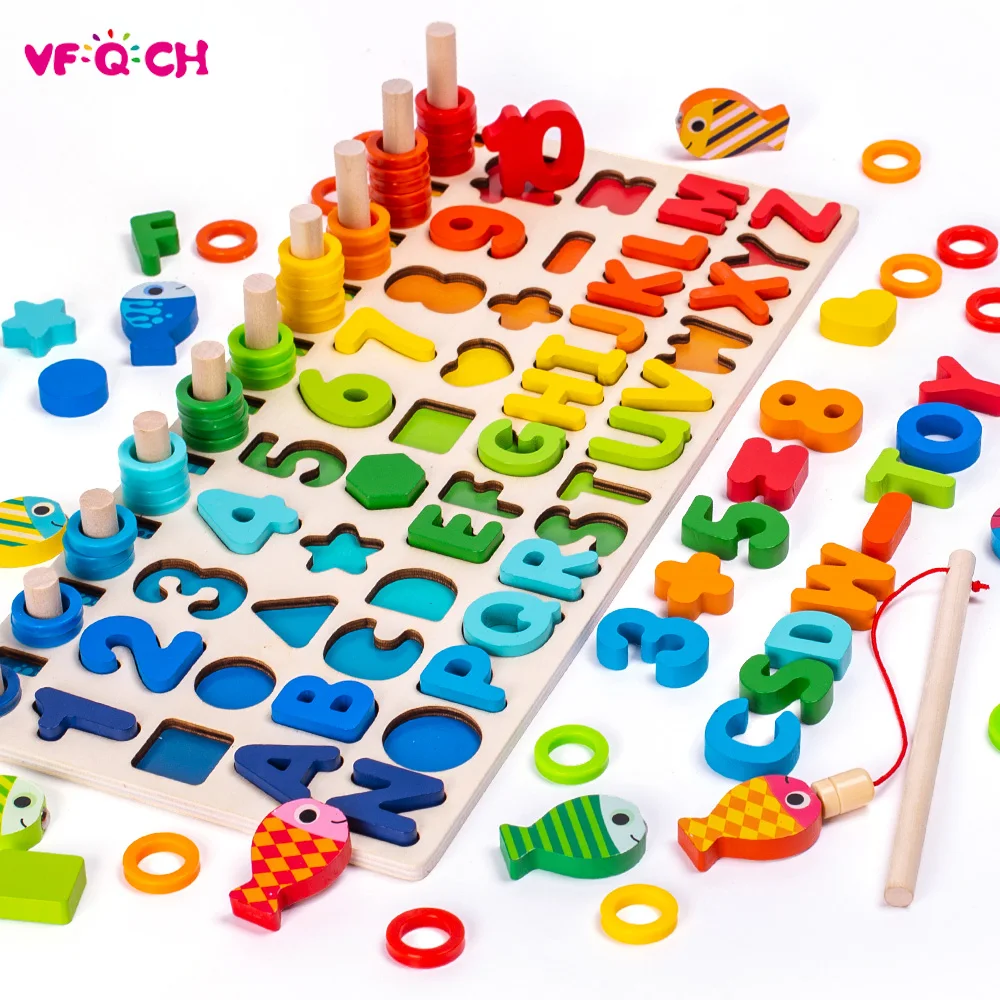 

1-6 Years Baby Puzzle Enlightenment Toy Early Educational Wooden Fishing Board Parent-Child Interactive Montessori Toy Kids Gift