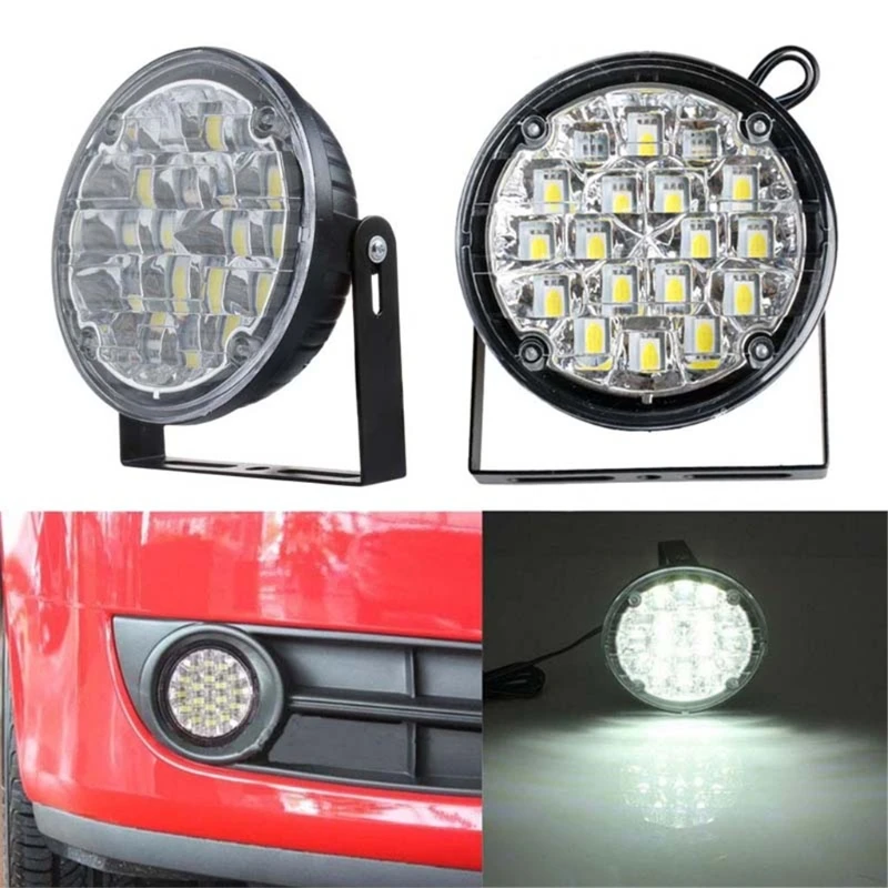 

2x 12V 18 LED DRL Round Car Fog Lamp Driving Daytime Running Light Bright White J60F