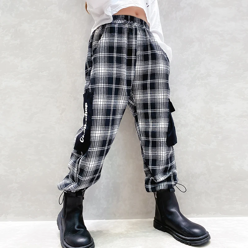 Детская одежда для детей брюки-карго больших девочек хлопковые клетчатые