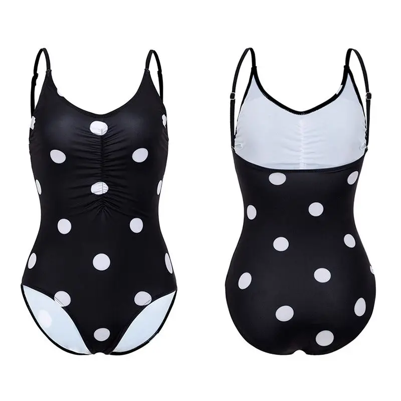 

Polka Dot One-Piece Swimsuit Feminine Open Back Small Chest Gathered To Cover Belly And Slim Simple Bikini