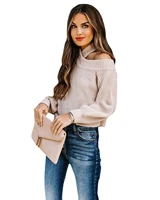 2021 autumn and winter new women coat commuter plus size street sexy off the shoulder solid color slim knit halter sweater women