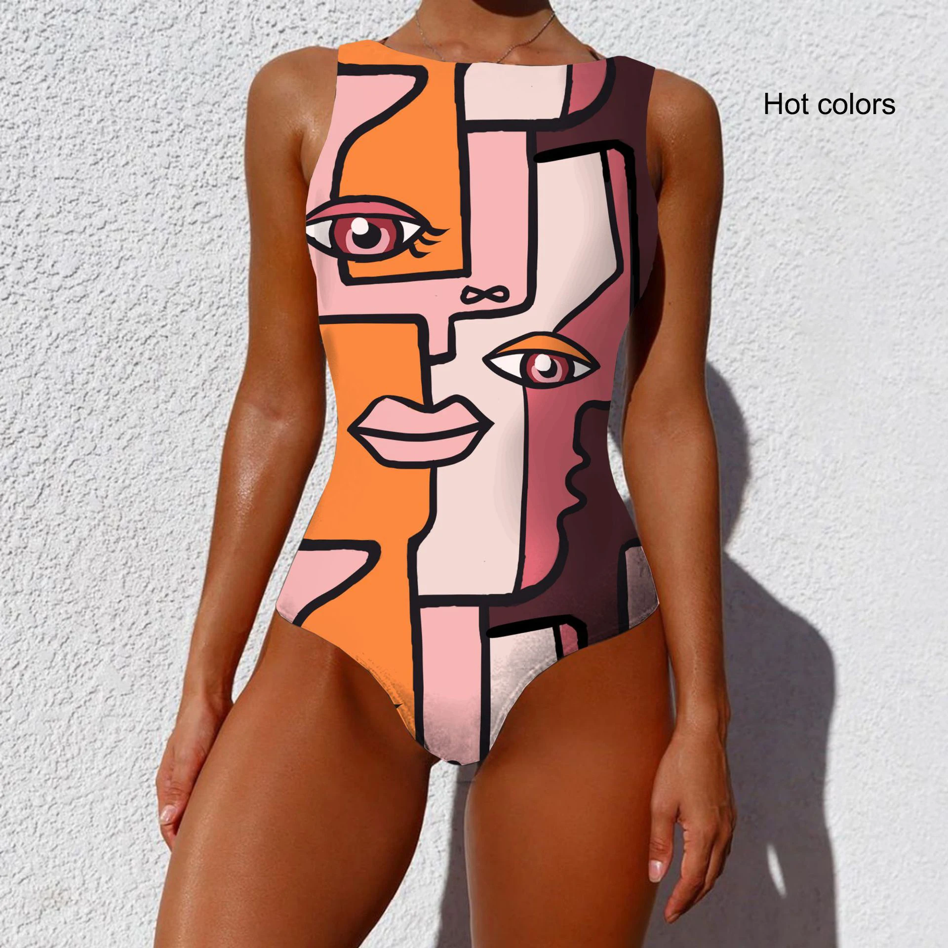 Alinyin Summer Costumes 2021 New Integrated Bikini Personalized Abstract Printing Swimsuit Women's Sleeveless Underwear Set