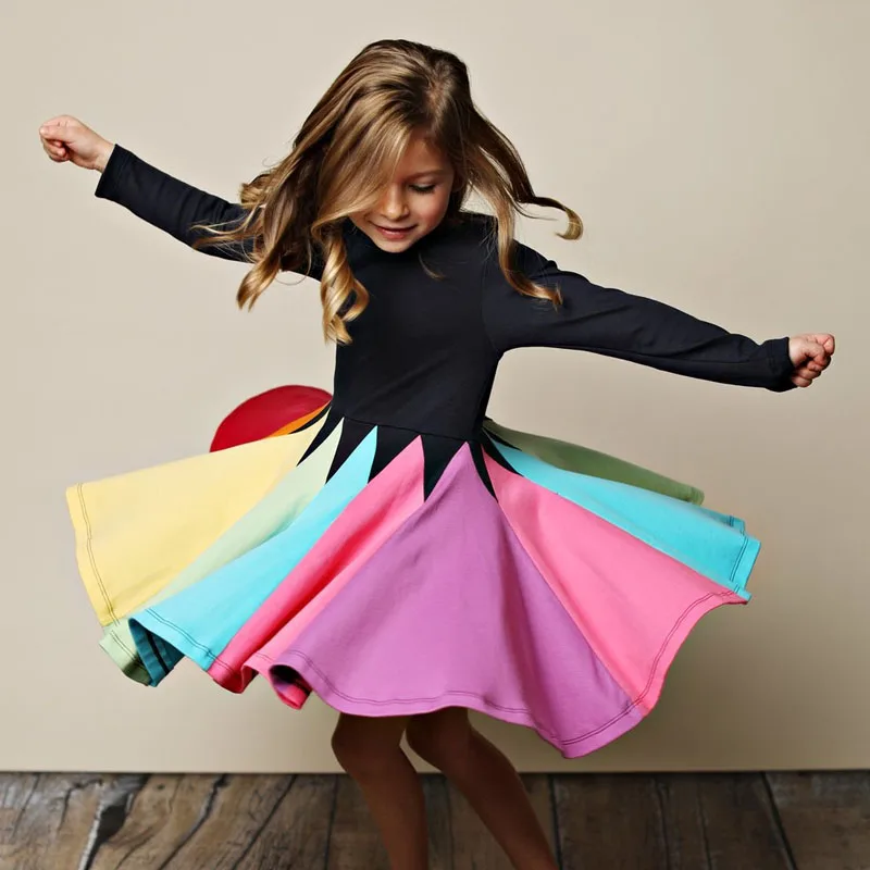 

1-5 Years New Toddler Girls Summer Dress Clothes Party Colorful Dress Up Suit Children Rainbow Fashion Print Children Costum