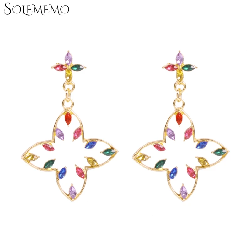 Fashion Rhinestone Tiny Cross Drop Earrings For Women Party Jewelry Chic Clover Flower Dangle Accessories Female E7564 | Украшения и