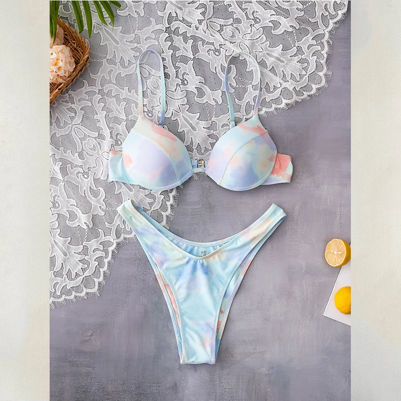 

2021 Sexy Mini Thong Bikini Women Swimsuit Push Up Swimwear For Women Printed Biquini Swimwear Summer Beach Wear