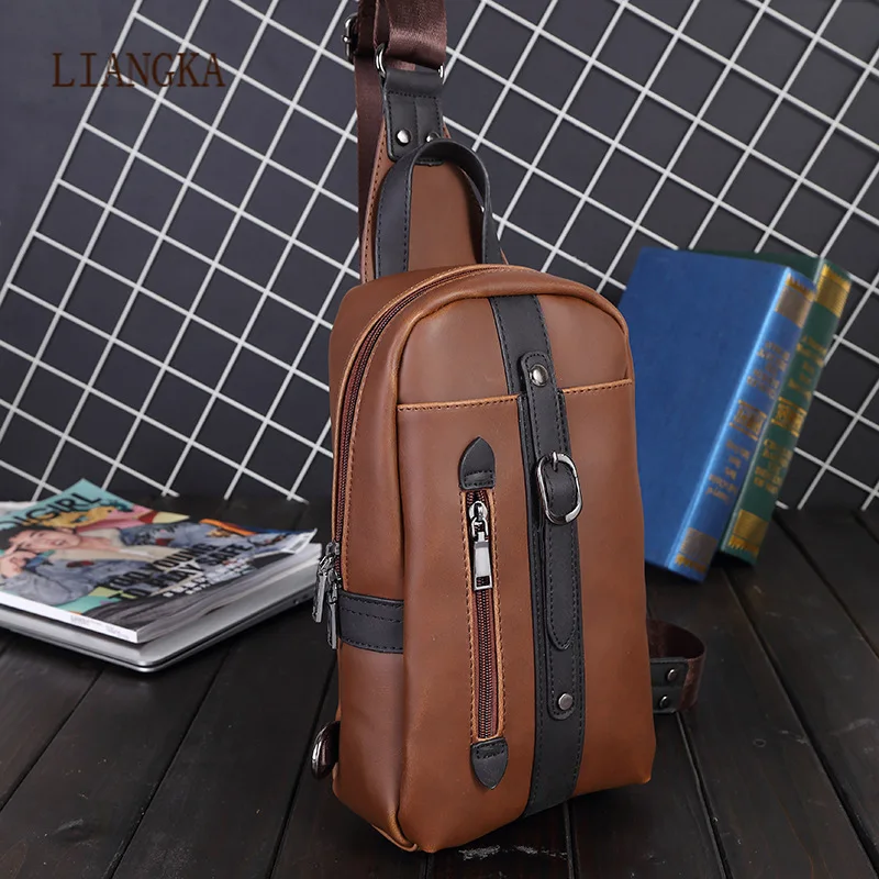 

2021 New High Quality Messenger Bag Men PU Leather Vintage Chest Bags Travel Fashion Crossbody Small Shoulder Bags