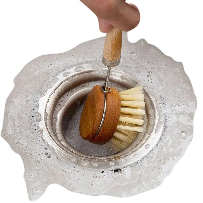 

1pc Wooden Household Long Handle Pan Pot Brush Dish Bowl Washing Cleaning Brush