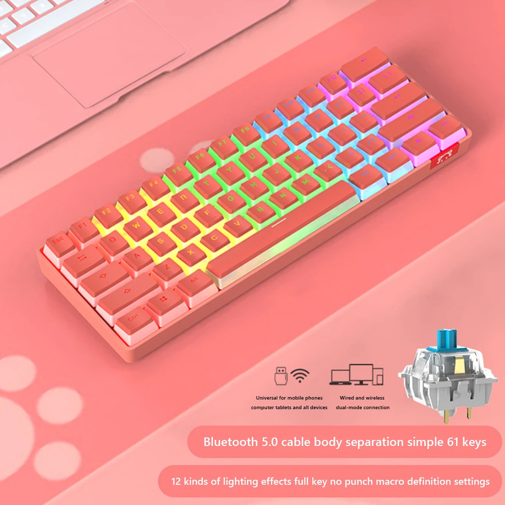 

STK61 61 Keys 5.0 Wired/Wireless Mechanical Keyboard with Backlit, Type C Cable, Compatible with Win/Android/Mac