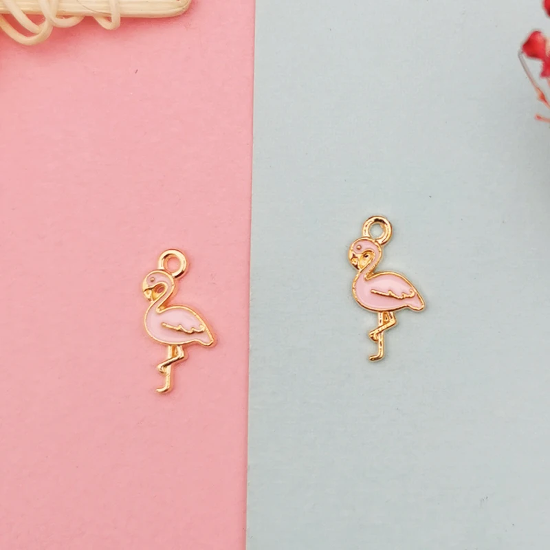 20 штук капли масла мини Фламинго в форме эмаль подвески виде металлической