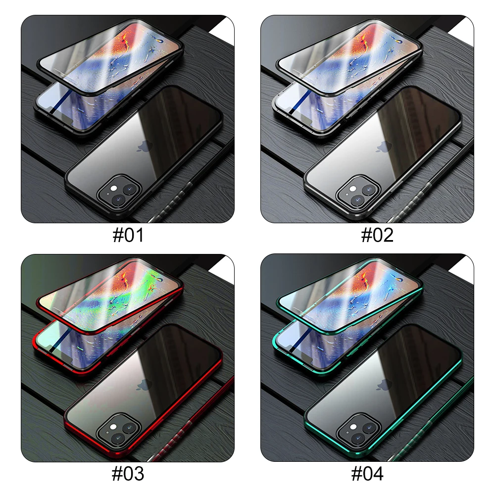 

360 Magnetic Adsorption Metal Case For iPhone 12 11 Pro Max Double-Sided Glass Case For iPhone 12 Mini 12 Pro Magnet Cover